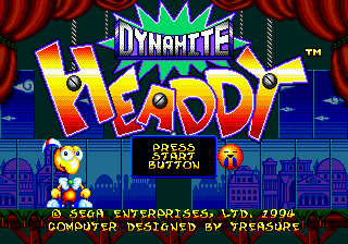 Dynamite Headdy title screen for Sega Genesis